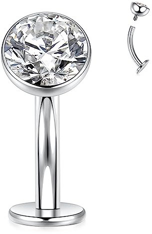 G23 Bauchschmuck Titan Disc Bottom Belly Button Ring Flat Back Navel Piercing Jewellery 14G Navel Button Ring Clear CZ Belly Piercing Silver Curved Barbell 12mm Internally Threaded Navel Ring