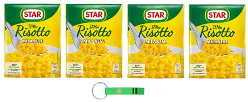 4 pezzi Star Il Mio Risotto Milanese – Riso cremoso con zafferano 100% piatti pronti italiani 175 g + portachiavi Beni Culinari