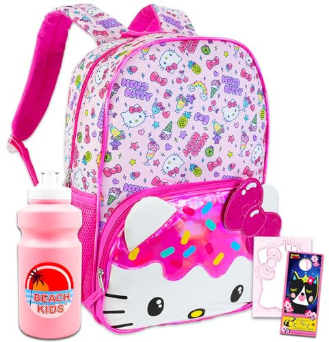 Hello-Kitty-Rucksack-Set – Paket mit 43,2 cm Hello-Kitty-Rucksack, Hello-Kitty-Aufkleber, Wasserflasche, mehr | SANRIO Schultasche für Kinder, Mehrfarbig, Hello Kitty Backpack for Girls, Hello Kitty