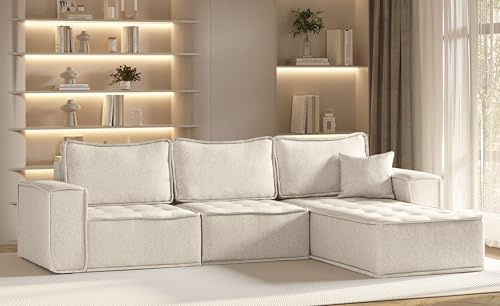 Kaiser Möbel, Ecksofa Bohoo L Maxi, Designer L-Form Sofa, Modern Design Couch, Polsterecke, Freistehend, Stoff Raven Hellbeige Rechts