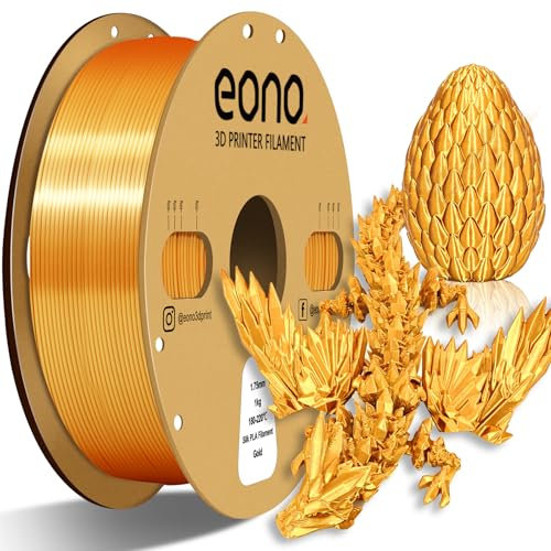 EONO Silk Gold PLA Filament 1.75 mm für 3D Drucker Shiny Hochglanz 3D Drucker Filament 1,75 PLA 1kg(2,2lbs), Maßgenauigkeit +/- 0.03mm, Gold