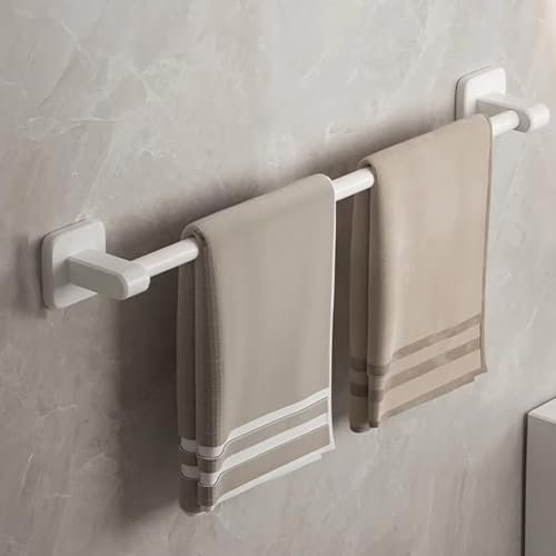 Porte-serviettes - Sans perçage - Autocollant - Porte-serviettes mural - Porte-serviettes mural à un bras pour salle de bain et cuisine - 50 cm - Blanc