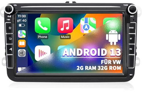 Radio de coche Android 13 para VW Volkswagen Beetle Skoda Octavia Golf Touran Passat Jetta Polo Tiguan Seat, 2G+32G CarPlay Android Auto integrado, pantalla táctil de 8 pulgadas en la unidad principal