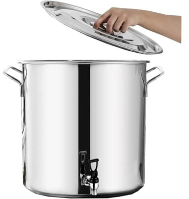 Pentola con beccuccio, in acciaio inox, fondo composito, secchio per vino da 5-90 l, con rubinetto, pentola rotonda con manici morbidi al tatto