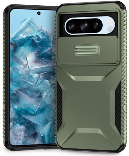 Yerebel Case for Pixel 8 Pro Case, Google 8 Pro GC3VE Case with Slide Camera Cover, Military Grade Non-Slip Heavy Duty Rugged Shockproof Protective Phone Cover for Google Pixel 8 Pro Green