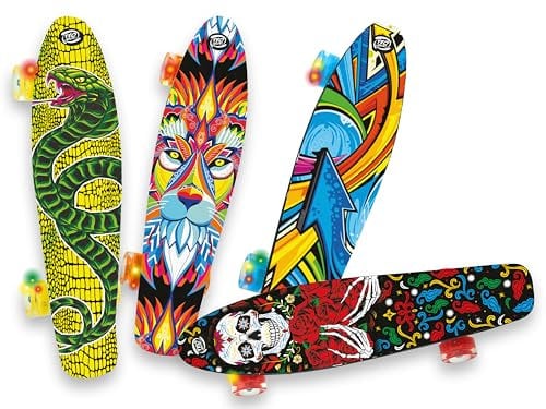 Teorema Skateboard, 57 cm, rutschfestes Trittbrett, Aluminium-Truck, transparente PU-Rollen mit Hellen LEDs, ABEC-7-Kugellager, max. Traglast 100 kg