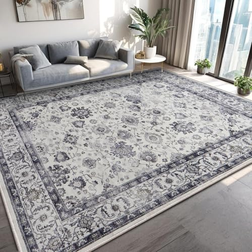 MOONLIGHT20015 Washable Rugs Living Room Large 240x320 cm - Fluffy Vintage Area Rugs for Bedroom - Non Slip Low Pile Soft Boho Rug Carpets for Lounge - Traditional Rug for Dining Room, Serene