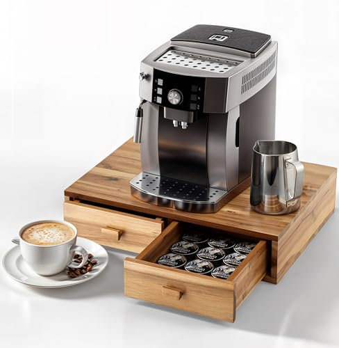 Tinamo Acacia Wood Coffee Pod Storage Box, Coffee Pods and Tea Organizer Holder, K Pod Drawer Coffee Maker Machine Stand, for K-Cup Drawer Organizer Under Brewer (Acacia, 2 drawer)