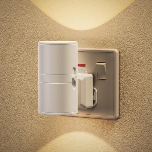 JandCase Night Light, Night Light Plug in Wall with Dusk to Dawn Sensor, 0-100LM Adjustable Brightness, 3000K Soft White, Plug in Night Light for Hallway, Bathroom, Bedroom, Stairs