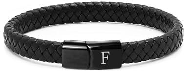 TOLOWOBK Lederarmband Herren Armband mit Buchstaben Gravur A-Z Buchstabe Armband Männer Schwarz Geflochten Leder Armbänder mit Magnetverschluss Weihnachtsgeschenke Geburtstag Geschenke für Männer