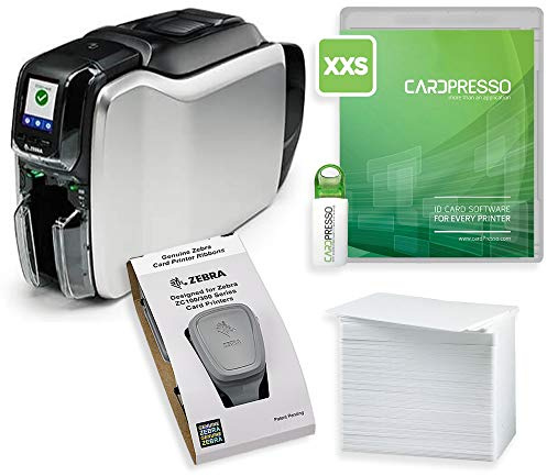 Zebra ZC300 Kartendrucker Paket mit 200 Plastikkarten weiß und Cardpresso XXS Software