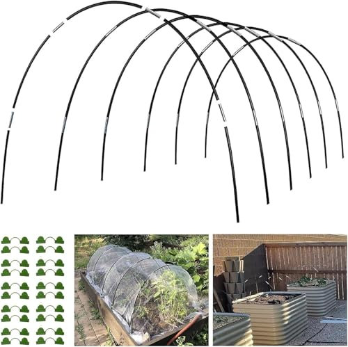 UDXFYS Greenhouse Garden Hoops Grow Tunnel, Plastic-Coated Rust-Proof Fiberglass Support Hoops Frame, With Metal Connect Pipes and Clamps, For Garden Netting Raised Beds Row Cover Fabric(60PCS)