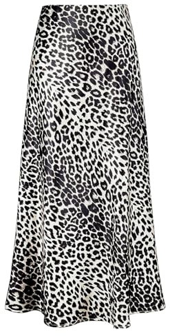 Genfien Women's Skirts High Waist Hidden Elasticized Waistband Midi Skirts Midi Long Length Silk Satin Lightweight Unlined