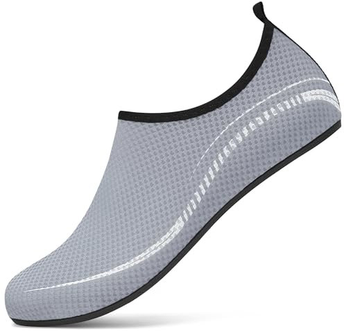 VOLHAL Badeschuh Damen Herren Wasserschuhe Neoprenschuhe Strandschuhe Aquaschuhe Surfschuhe Schwimmschuhe Wassersportschuhe Barfuß Schuhe Leicht Hausschuhe. Grau, 37 EU