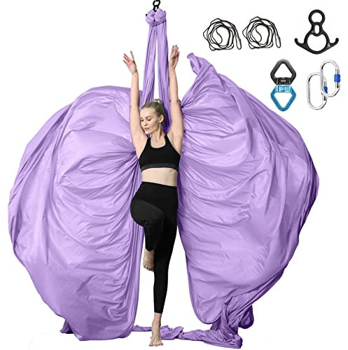 9 Yards Aerial Silks Yoga Swing Set - Aerial Yoga Hammock Kit Anti-Gravity Flying for Fitness, Low/Non Stretch Nylon Tricot Fabric Hardware Included for Dance