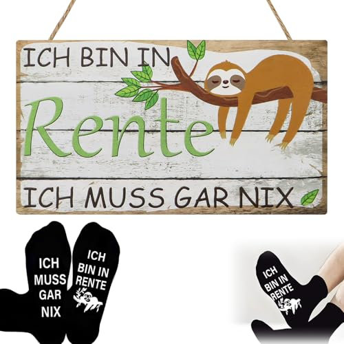 lafo Premium Renteneintritt Geschenkbox, Holzschild mit Socken, lustige Renten-Dekoration für Wand, Tür, Fenster und Alltag, Abschiedsgeschenk Kollegen, Rentner Geschenk Frau und Mann