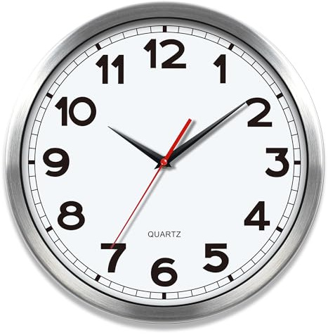 AYRELY® Wanduhr ohne Tickgeräusche – 29 cm lautlose Metall Wanduhr mit klarem Zifferblatt, Klassische analoge Küchenwanduhr für Wohnzimmer, Schlafzimmer, Büro oder Bad (Silber, 11.5in)