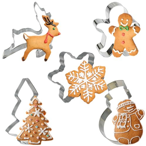 Armo® 5 Pieces Stainless Steel Large Christmas Santa Snowman Angel Reindeer Gingerbread Man Biscuit Mould Xmas Cookie Cutter Set