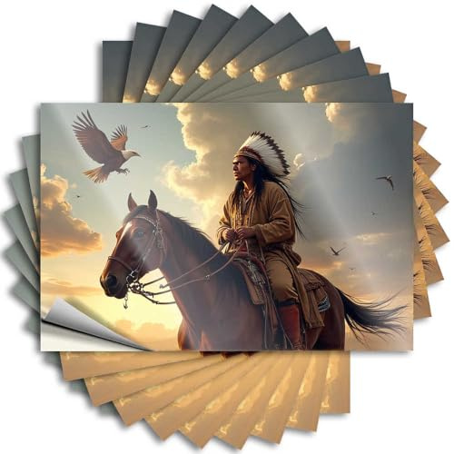 Auto-Aufkleber, Indianer-Krieger auf Pferd bei Sonnenuntergang, Dekoration für draußen, Bar, Dekoration, lustige Straßenschilder (6 x 9 cm)