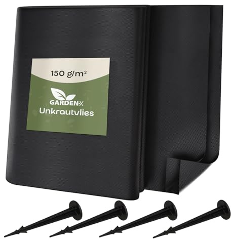 GARDENIX 9m² Unkrautvlies mit 50 Erdankern 9m² (0.6m x 15m) - Wasserdurchlässig 150g/m² - Schwarz UV-beständig Folie Vlies Hochbeet, Unkrautschutzfolie, Gartenflies, Beetfolie Pflanzfolie