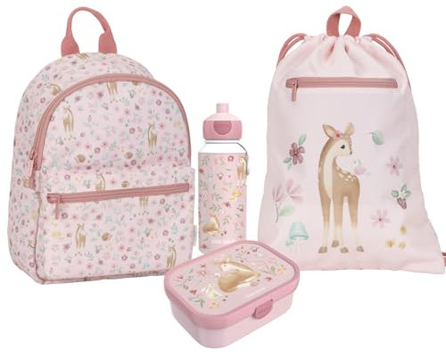 Little Dutch FG-RU-TB-BD-PU Set Kinderrucksack, Kinderturnbeutel & Brotdose Campus & Trinkflasche Pop-up - Fairy Garden