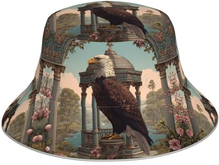 VVXBHGR Reflective Double-Sided Bucket hat Eagle on The Pavilion Prints Foldable for Beach, Camping Black