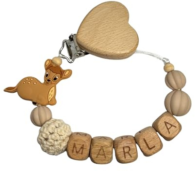 LIYLID Schnullerkette mit Namen personalisiert für Junge oder Mädchen | Giraffe | personalisiertes Baby Geschenk | Schnullerband | Verschiedene Modelle | inkl Geschenkebeutel | Handmade by (Modell 8)