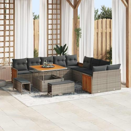 Owoxanthellate Gartenlounge Set 17-TLG Grau 289x283x85 cm Poly-Rattan Eckbank mit Tisch wetterfest modular für Terrasse Balkon Outdoor Garten