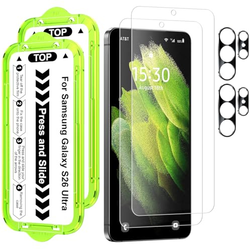 Esanik Protector de pantalla mate para Samsung Galaxy S26 Ultra (2 + 2 unidades), 2 protectores de pantalla mate + 2 protectores de cámara, dureza 9H