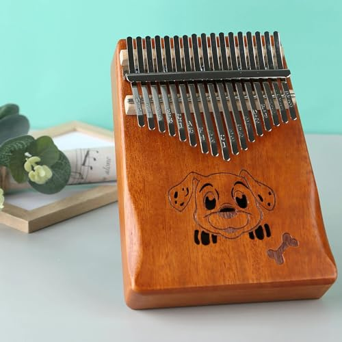 Professionelle Kalimba 17 Tasten Kalimba Tragbares Tasteninstrument Manuelles Stimmen Grün Vintage(Dog retro)