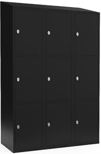 kaiserkraft | 3er-Schließfachschrank Fydor | 3 Abteile | Schwarz | B 1200 mm | schräge Dachform | Vorhängeschloss