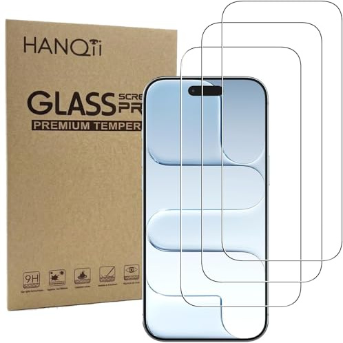 HANQii Screen Protector for iPhone 17 Pro Max / 16 Pro Max, ShatterProof | 3-Pack Tempered Glass with 9H Ultra Drop Protection. HD Definition & Anti-Smudge, Bubble-Free Easy Install & Case-Friendly