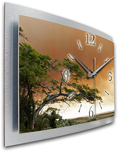 Kreative Feder 3D Designer-Wanduhr Afrika in modernem Metallic-Design; leise Funkuhr mit Motiv Natur Chill Out wahlweise in Zwei Größen (Afrika, 80x40cm; leises Funkuhrwerk)