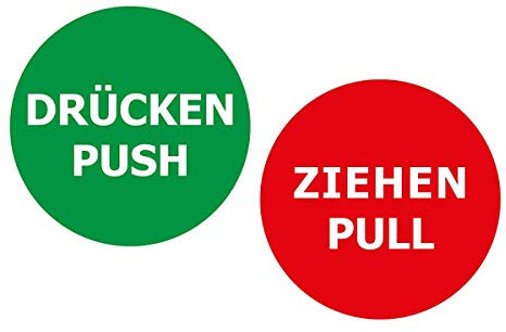 Aufkleber-Set DRÜCKEN/ZIEHEN rund 10 cm, Vinylaufkleber