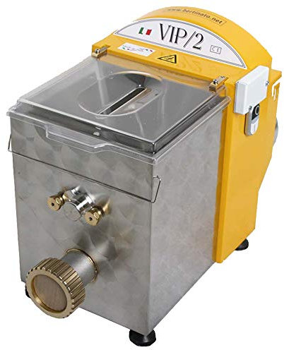 VIP/2 Macchina per la Pasta Fresca professionale elettrica, in acciaio inox, con 4 trafile in bronzo incluse, capacità vasca 2,8kg e produzione max oraria pasta di 8kg (Giallo)