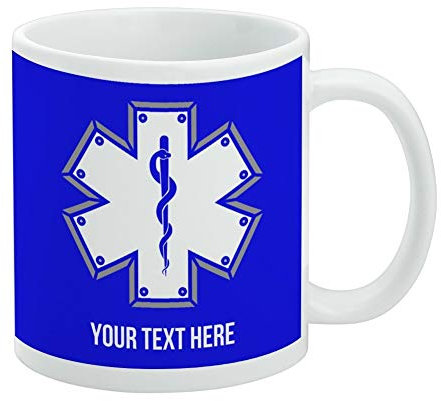 Personalized Custom 1 Line Star of Life EMT RN MD Ceramic Coffee Mug, Novelty Gift Mugs for Coffee, Tea and Hot Drinks, 11oz, White