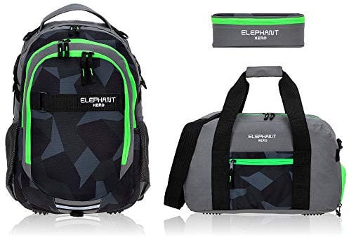 Elephant 3 Teile Set Schulrucksack Hero Signature Rucksack Sporttasche Mäppchen 12770 (Cyber Camo Grün (Schwarz/Grün))