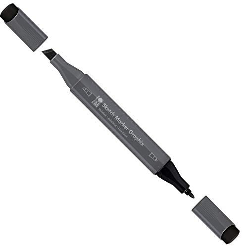 Marabu 01480003974 - Sketch Marker Graphix Lampenschwarz, japanische Doppelspitze 1-7 mm Keilspitze und 1 mm fein, brillante Farben, schnelltrocknende, alkoholbasierte Tinte, geruchsarm und wasserfest