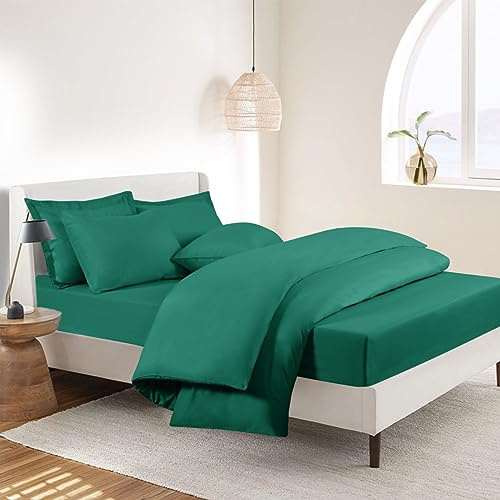 RUIKASI Super King Duvet Set 4 Piece Green - Superking Bedding Sets Microfiber Duvet Cover with Fitted Sheet and Pillow Cases