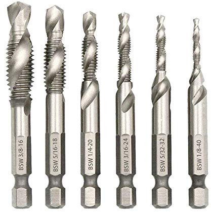 Bestgle 6pcs 1/4 Hex Shank Tap Combination Drill Bit Set HSS Deburr Countersink Bit Imperial 1/8 5/32 3/16 1/4 5/16 3/8