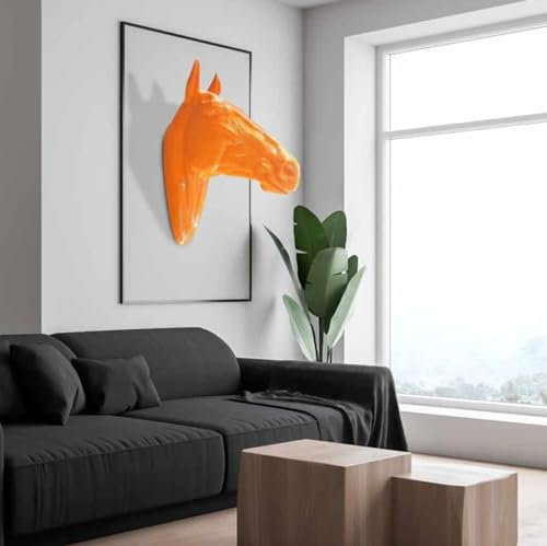 Casa Padrino Luxus Wanddeko Skulptur Pferdekopf Orange 22 x 57 x H. 76 cm - Wetterbeständige Dekofigur - Wohnzimmer Deko - Gartendeko - Terrassen Deko