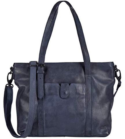 Bear Design Damen Tasche 34x27cm Ledertasche Shopper DIEDE Schultertasche Leder blau