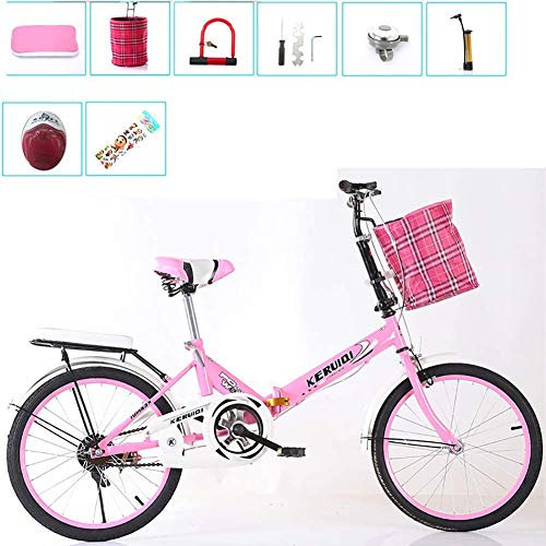 FDSAD Bicicletta Pieghevole da Donna Lavoro Leggero Adulto Ultra Leggero velocità variabile Portatile16 / 20 Pollici Piccolo Studente Maschio Bicicletta Pieghevole Bicicletta Portabici,Rosa,20IN