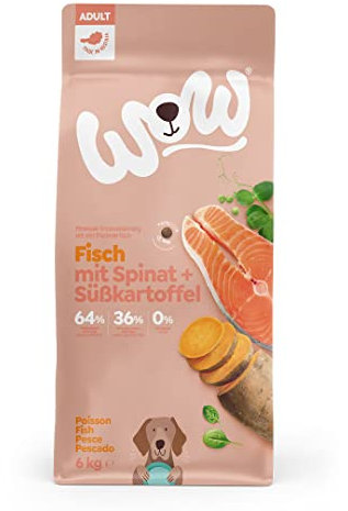 WOW Trockenfutter für Hunde getreidefrei mit Fisch, 6kg I Adult Hundetrockenfutter für ausgewachsene Hunde Aller Rassen I Beste Qualität mit viel Fisch & Spinat I hohe Verträglichkeit