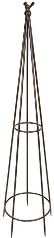 Rankkegel Vögelchen, schöne Rankhilfe mit dekorativem Vögelchen auf der Spitze, EIN Must Have für jeden Garten Ø 24 x 106 cm, Dunkelbraun lackiertes Metall