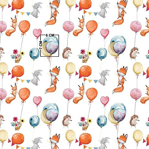 11,99€/m 300x160cm Tiere Luftballon Eichhörnchen Fuchs Igel Hase 100% Baumwolle Baumwollstoff Kinder Meterware Handwerken Nähen Stoff (300x160cm)