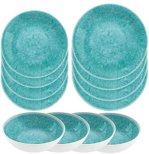 Bali Brights Aqua/Turquoise - Melamine/Plastic/BBQ/Outdoor Dinnerware Set (12)