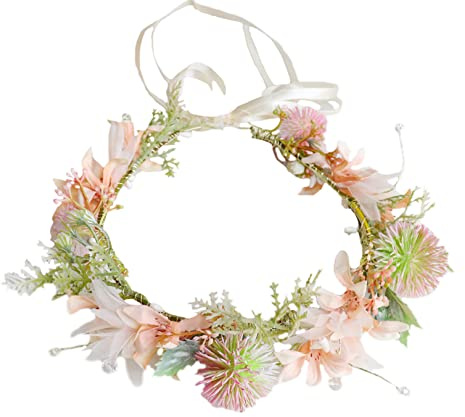 Brikuinr Floral Crown Wreath Girl Flower Headbands Hair Garland Halo Boho | Hair Wreath Floral Headpiece for Halloween Renaissance Wedding Party Prom Cosplay Costume, Bridal Shower, Photo Props, Beach