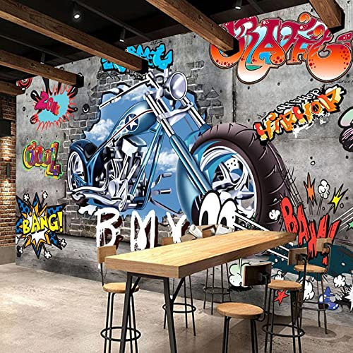 Fototapete 3D Effekt Retro Fototapete 3D Motorrad Street Art Graffiti Vlies Wandbild Wohnzimmer Schlafzimmer Wanddekoration Maat Op Maat