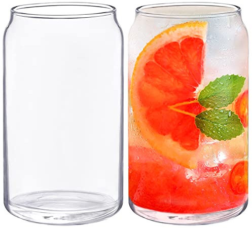 Wieat 550ml Highball Glasses, 2 Pcs Drinking Glasses,Can Shaped Cocktail Glasses, Cups for Water, Beer, Vodka, Iced Coffee, Juice, Glass Coffee Mug, Everyday Use